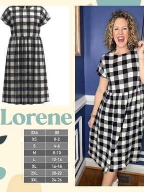 LuLaRoe XL Lorene Dress NWT Buffalo Plaid Black White Swing Pockets Maxi Midi